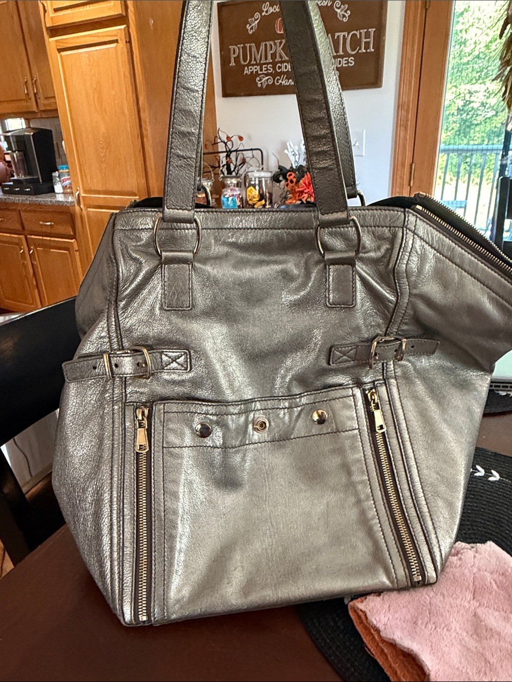 Yves Saint Laurent Metallic Silver Leather Tote Bag